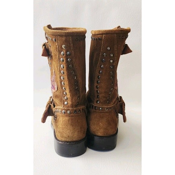 Anthropologie Frye Natalie Studded Embroidered Engineer Boots 7.5 - Picture 5 of 8